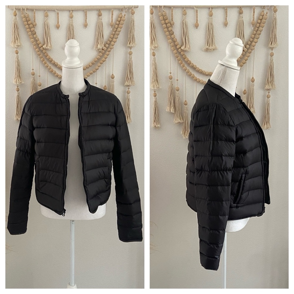 Gap black puffer jacket down filled classic coat sleek winter warmth medium
